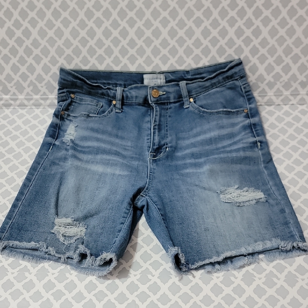 Celebrity Pink Blue Distressed Jean Shorts